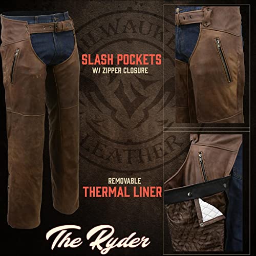 Image of Milwaukee Leather Men's Thermal Lined Premium Leather Motorcycle Bikers Riders Chaps