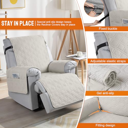 Image of VANSOFY 100% Waterproof Recliner Chair Covers, Recliner Cover Non-Slip Dog Chair Cover Furniture Protector Washable Slipcover with Pocket, Elastic Straps for Pets, Dogs(Beige, 23.6 inch)