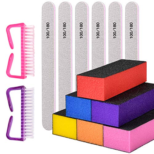 Nail Files and Buffers, Morgles 100/180 Grit Emery Boards for Nails 60/100 Grit Coarse Buffing Blocks Nail Buffer Brush 14Pcs Professional Manicure Tools for Natural/Acrylic Nail