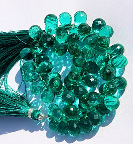 Quartz vert teal facetté en forme de perle goutte briolette pour fabrication de bijoux DIY