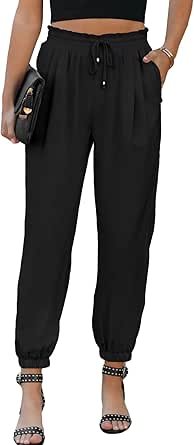 EVALESS Women's Casual Loose Drawstring Elastic High Waisted Linen Pants Comfy Trousers with Pockets