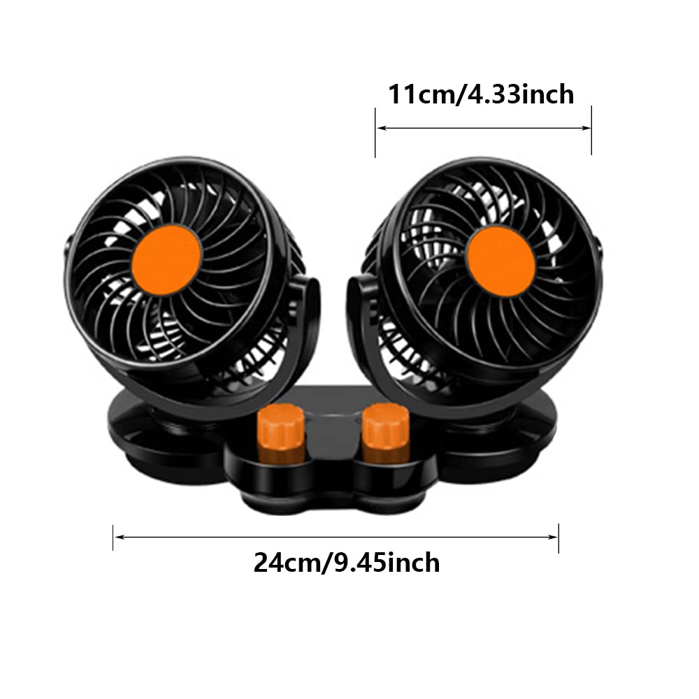 Baceyong 12V / 24V ventola USB a doppia testa per auto, 360° regolazione, per auto mini fuoristrada van