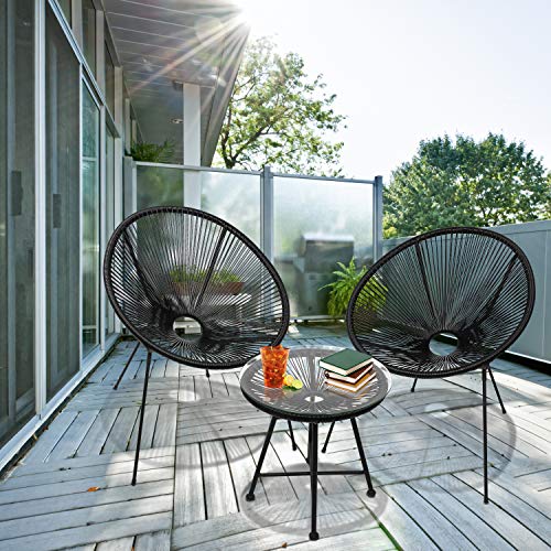EINFEBEN Gartenmöbel Set Acapulco Stuhl mit Tisch Balkonmöbel Retro Design Rattanstuhl Beistelltisch Balkontisch… – Bild 3