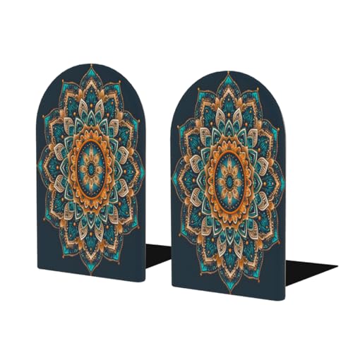 (2 PCS/1 Pairs) Wood Bookends Bohemian Mandala Decorative Wood Bookends for Student School Shelves Kids Room Desk Home Office Book Stoppers for Holiding Books 5x3 Inch-14