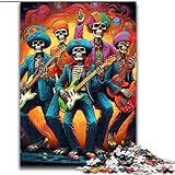  Puzzle 1000 pièces en Bois représentant Un Squelette Jouant de la Guitare. Niveau débutant. Idéal comme Cadeau d\'anniversaire ou de Vacances. 50x75cm. Jeu interactif Familial.