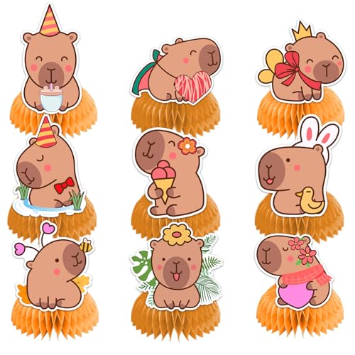 9 PCS Capybara Honeycomb Centerpieces Table Decorations Capybara Table Centerpieces for Capybara Party Supplies Birthday Party Decorations