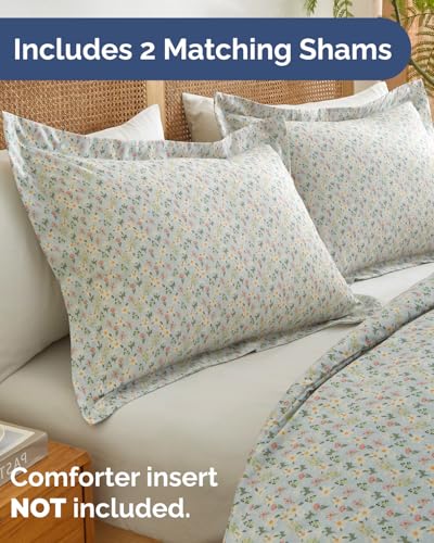 Image of Duvet Cover Cal King Size Set - Extra Soft Floral Duvet Cover 104 x 98 with 2 Pillow Shams - Comfy, Cozy, Breathable Bedding Set - Hotel Luxury with Zipper Closures & Ties - Sage Cottage Floral