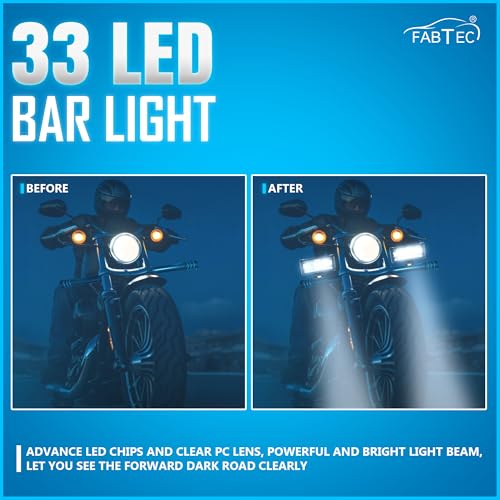 Image of FABTEC 6 Inch Led Bar Light 33 Led with hyper Lens Versatile Off Road Spot & Flood Beam Led Fog Light for Bikes and Scooties with On /Off Switch (White Set of 2) (33 Led 7 Inch)