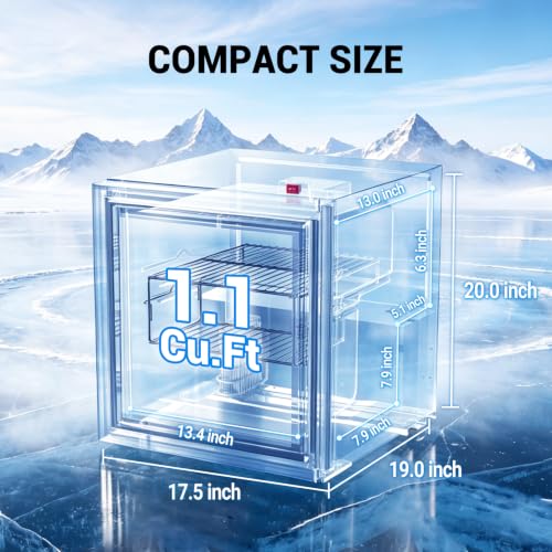 Image of 1.1 Cu Ft Mini Freezer Display Freezer with LED Light 2 Removable Shelves 7 Temperature Settings -8F to 14F Perfect for Liquor and Ice Cream Match Day Parties, Home Bar Game Day &Soccer Party