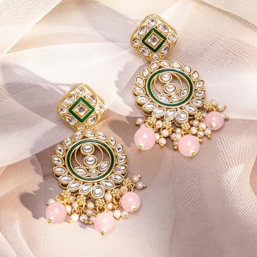 Image of Rubans Necklace Maangtikka Set Gold Plated Kundan & Pearl Jewellery Gift for Women & Girls