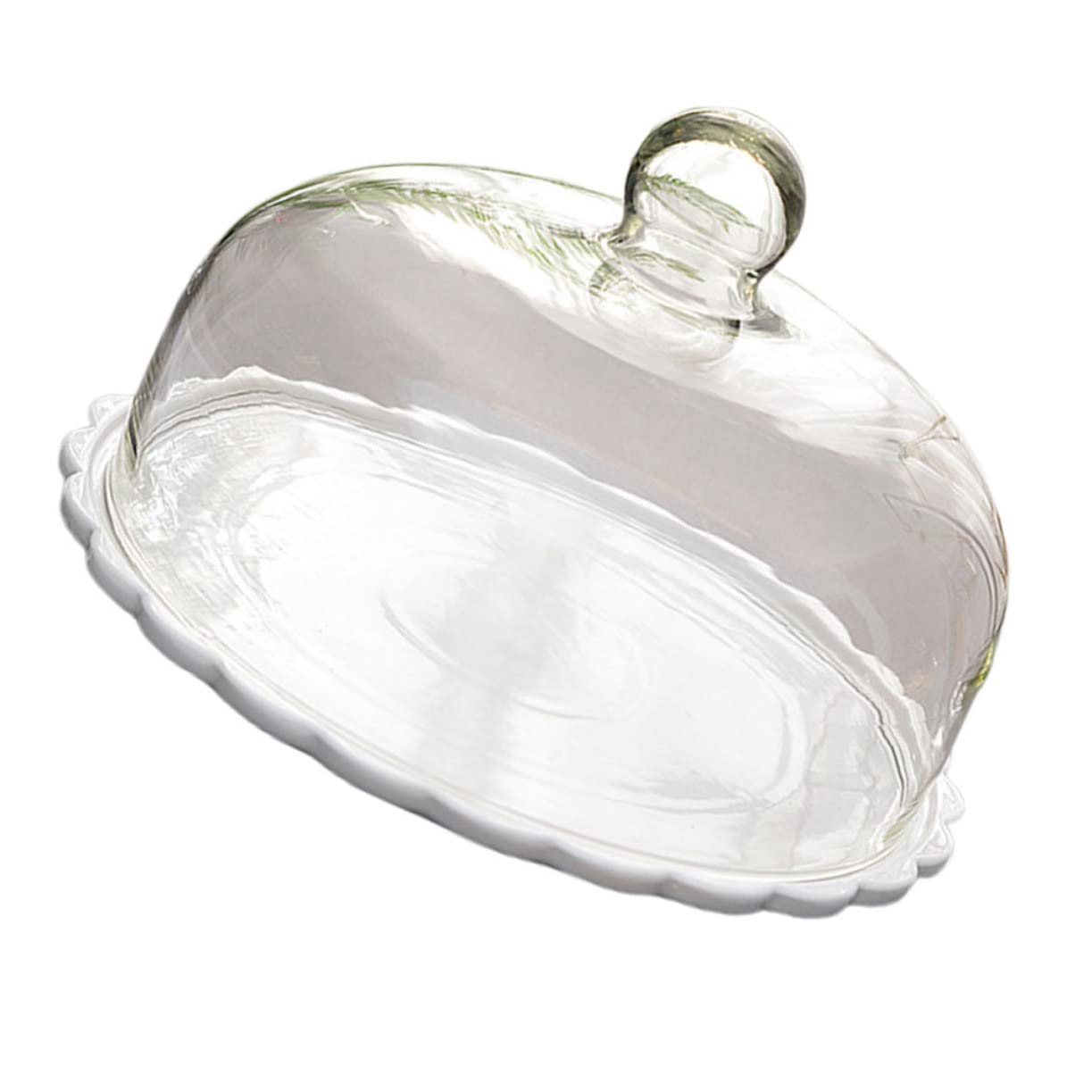 PRETYZOOM Cubierta de Vidrio para Pasteles y Pan Plato Cerámico Blanco