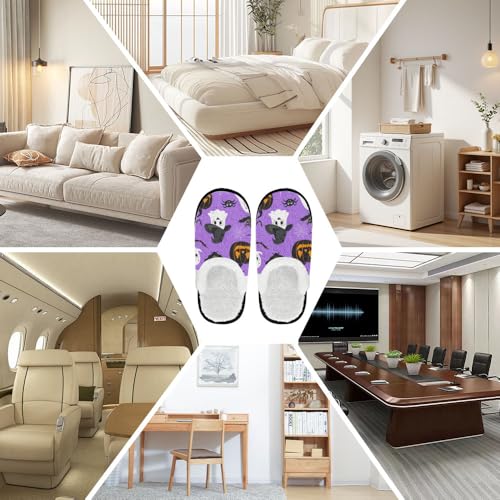 Indoor Outdoor Slippers Women Men Halloween Funny Pumpkin Ghost Spooky Spider Web Skeleton Bat Skull Witch Slipper Winter Slip on Cozy Memory Foam House Shoes School Supplies Gifts4