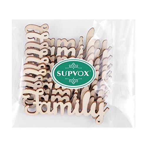 Supvox 10Pcs Unfinished Family Wood Words Ornaments, Rustic Crafts Wooden Family Letters Alphabet Script For Christmas Tree Crafts Home Wedding Diy Decorations #TOP6