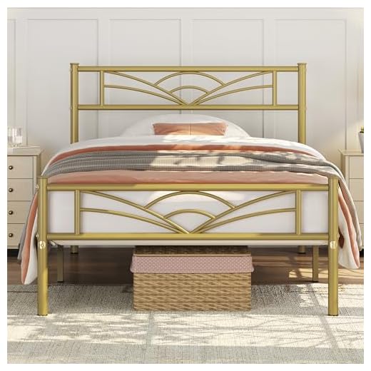 Yaheetech Lit Simple Cadre de lit en Métal Assemblage Simple pour Petits Espaces Adultes 90x190cm Or Antique