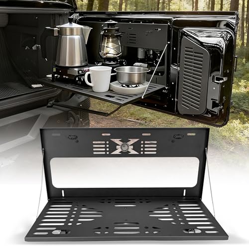 NKCELL POWER X-Style Tailgate Table for Ford Bronco 2/4 Door 2021-2025 US Flag No-Drill Drop Down Rear Cargo Shelf Rattle-Free Tactical Molle Panel Storage Overlanding & Camping Accessories