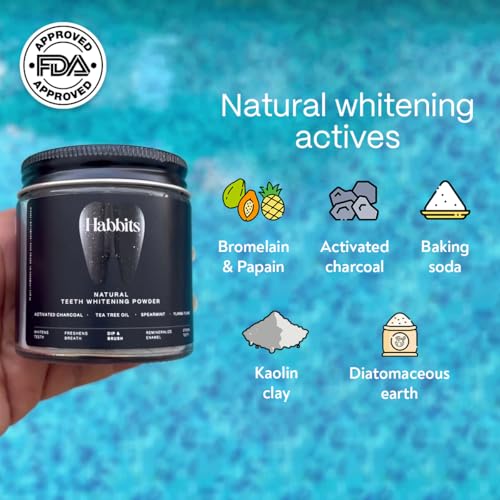 Image of Habbits Natural Oral Care Bundle | Charcoal Mouthwash + Teeth Whitening Powder + Copper Tongue Cleaner + 2 Biodegradable Toothbrushes | Vitamin Enriched SLS & Fluoride Free | FDA Certified | Combo Pack of 4
