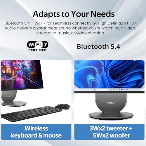 Image of Lenovo Yoga All-in-One Desktop AI PC, 27 inch QHD IPS+120Hz Display, Intel Ultra 7 255H, 16GB LPDDR5X, 2TB Storage(1TB SSD&1TB Docking Station), Intel Arc GPU, Wireless Charging, Wi-Fi 7, Win 11 Pro, Gray