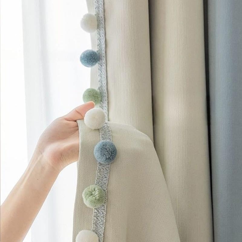3Meters 30mm Large Pom Poms Trim Ribbon Color Ball Fringe Trim Tassel Sewing for Home Curtain Clothes Pillow Decoration (Blue)