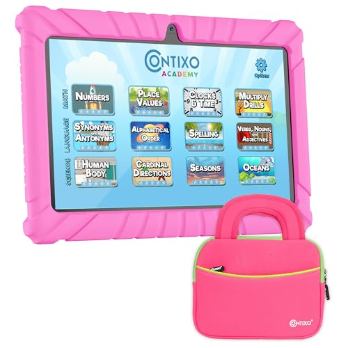 Image of Contixo 7 inch Kids Tablet - V8 Tablet for Kids and Sleeve Bag Bundle, Age 3-7, Learning Tablet for Children with Teacher's Approved Apps, 32GB, Android 11, Parental Controls - Pink (Girls)