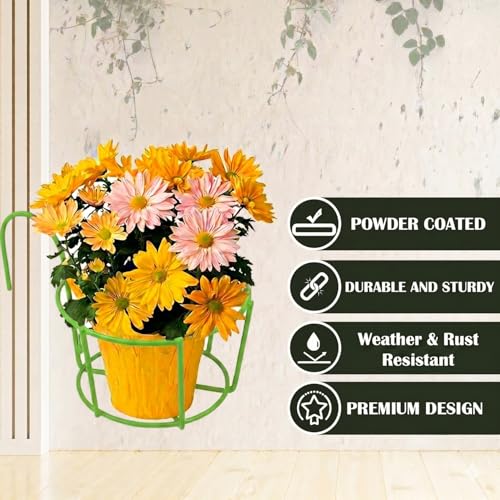 Image of Anti Rust Metal Hanging Planters for Balcony | Round Flowerpot Holder | Railing Planters, Fence Garden Flowerpot, Gamla, Flower Pots for Home and Garden (Green - Pack of 8)