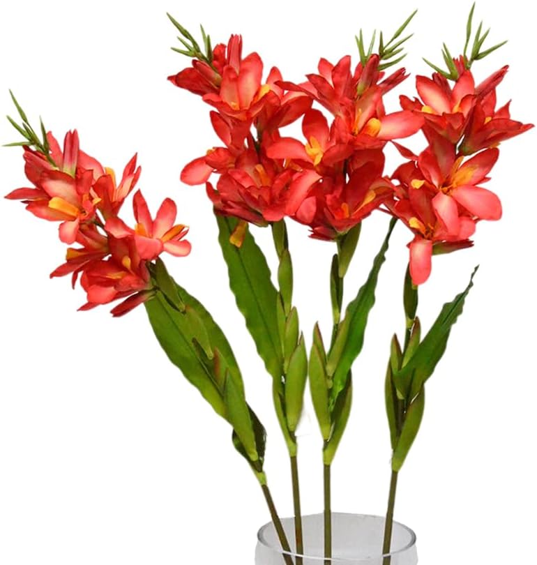 Artificial Tropical Canna Lily, Silk + Iron Wire Material, 108cm Long (42.5 Inches), 2-Pack, Ideal for Home & Commercial Decoration, Symbolizing Beauty & Happiness (red)