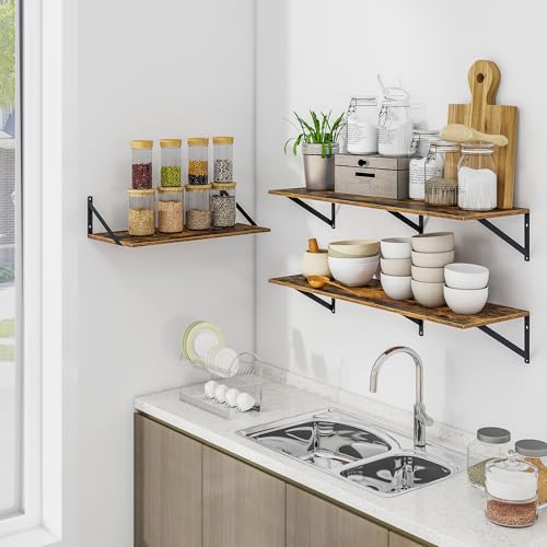 Rustic Brown Floating Shelves for Wall, 36W x 12D Inch White Wood Deep Wall Shelves Set of 2, Wide Floating Bookshelf for Living Room, Kitchen, Office, Bedroom Storage & Decoration with Metal Bracket by Heimlove - Image 6