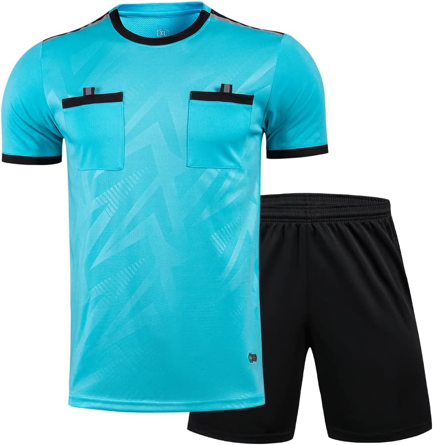 Men's Soccer Referee Uniform Short Sleeve Pro Referee Soccer Jersey - Includes Referee Jersey and Shorts
