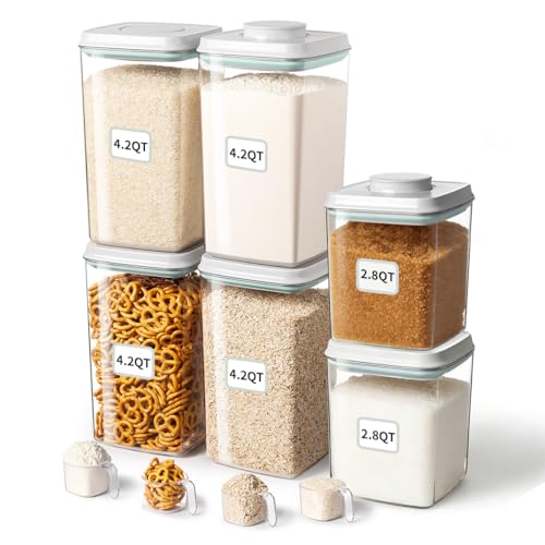 Image of Ankou Food Storage Container Sets, 2.8 Qt *2+ 4.2 Qt *4 Airtight Canisters with Lids and 130ml Scoop, BPA-Free Plastic Pantry Containers for Flour, Sugar, Rice