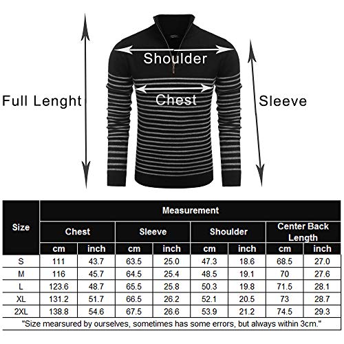 Coofandy Regular Fit Turtleneck Zipper Sweater Men Classic Striped Pullover Sweater (Black, L) #TOP5