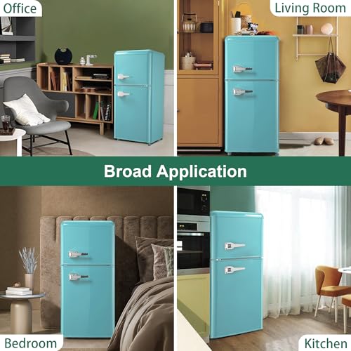 Image of Retro Mini Refrigerator with Freezer 3.5 Cu. Ft. with 7-Level Adjustable Thermostat, Vintage Small Fridge with Freezer for Apartment, Compact Retro Fridge for Office, College, RV, Mint Blue