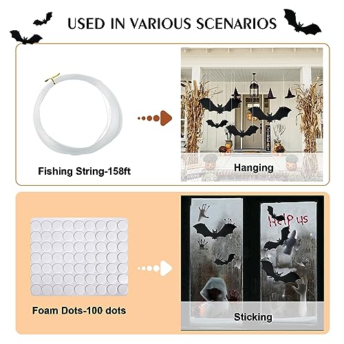 18PCS Hanging Bats Halloween Decorations Realistic Fake Hanging Flying Bats - image 3