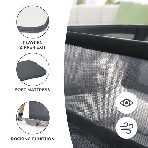 Kinderkraft Kinderreisebett 4 in 1 SOFI, Babybetten, Kinderbett, Baby Zustellbett, Reisebett mit Zubehör, mit Laufgitterfunktion, Modernes Design, Kleine Abmessungen nach Zusammenklappen, Grau
