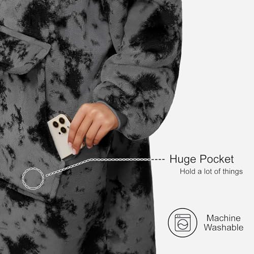 GAYYNE Hoodie Decke mit Ärmeln Deckenpullover, Tragbare Decken Hoodie Damen, Ultra Weiche Sherpa Fleece Hoodie Sweatshirt mit Big Pocket als Geschenke für Frauen Damen Krawattenfarbe Grau