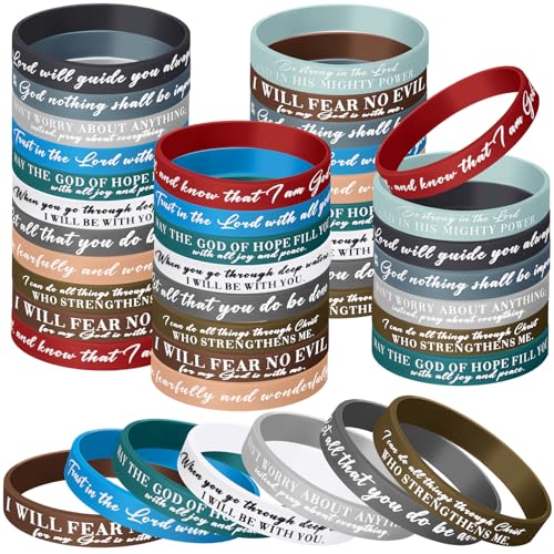 Ecation Bible Verses Bracelets Bulk Scripture Silicone Wristbands Inspirational Motivational Quote Rubber Wristbands Christian Bracelets for Women Men Easter Carnival Party Favors(24 Pcs,Classic)