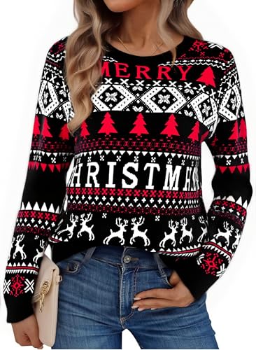 Litherday Weihnachtspullover Damen Christmas Strickpullover...