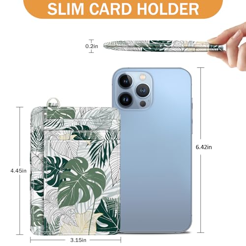Image of Yonlevres Tropical Leaf Credit Card Holder Slim RFID Wallet Women Small | Front Pocket, Handy, RFID Blocking, Woman Girls Ladies Gifts, D-ring for Keychain,Thin Mini Card Case, ID Window, PU Leather