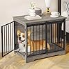 31.9″ Dog Crate Furniture with Barn Door, Heavy Duty Dog Kennel Indoor with 2 Doors, Wooden Pet Cage End Table for Small Medium Dogs up to 44 lb, Anti-Chew Anti-Escape, Greige DFC83605B