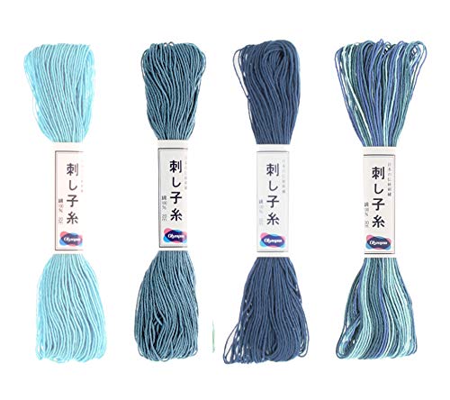 Image of Olympus Sashiko Thread 20m Skein Color Bundles (Waterfall: 72-08-09-10)