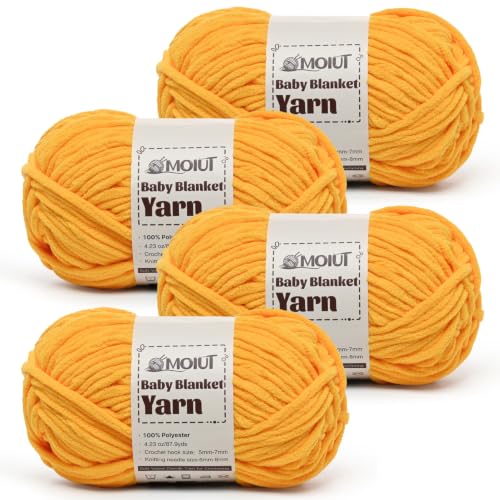 Image of Fluffy Chunky Yarn for Crocheting, Chenille Crochet Yarn 6 Super Bulky, 4 Pack of 87.9 yds /4.23 oz Baby Blanket Yarn, Soft Velvet Yarns for Knitting Amigurumi&DIY Crafts /Hats /Socks(4 Golden Yellow)