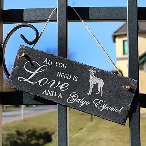 Schiefertafel Deko Galgo Español Schild 22 x 8 cm - All you need is Love and a Galgo Español - Wanddeko Dekoration Türschild