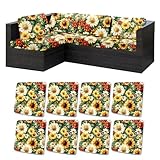 Morbuy Stampa 3D Copricuscini da Esterno per Sedute in Rattan, Copricuscini Divanetto da Esterno Sfoderabili Federe per Cuscino Impermeabile per Giardino e Patio (8 Pezzi,Fiori dorati)