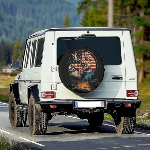 Image of Pensura Spare Tire Wheel Cover Easy Installation American Flag Deer Spare Tire Cover Funny Elastic Car Accessories Decorations for RV Trailer, Jeep, Truck, SUV