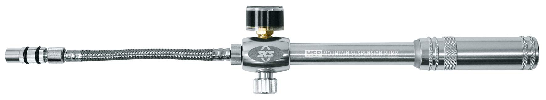 SKS Germany MSP Dämpferpumpe (Bomba de suspensión de montaña), Luftpumpe Fahrrad (Fahrradpumpe mit abschraubbarem Stahlflexschlauch, Druck MAX.: 20 bar/290 PSI, Ventilanschluss: AV), Plateado, 10 x 3