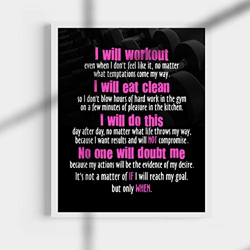 "I Will Workout & Eat Clean" Motivational Quotes Exercise Wall Sign-11 x 14" Inspirational Fitness Art Print-Ready to Frame. Positive Decor for Home-Gym-Weight-Locker Room. Great Gift of Motivation!