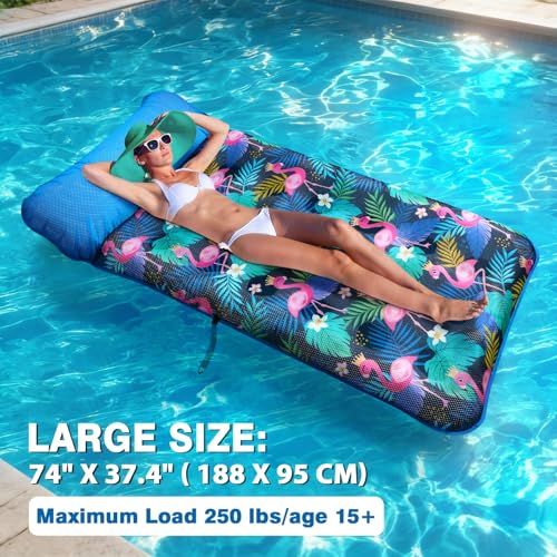 WERNNSAI Oversize Pool Float for Adults - 74'' x 37.4'' Large Tanning Pool Lounger with Headrest Fabric Covered Inflatable Pool Floats with Headrest for Summer Pool Lake Beach Sea Party (Flamingo) by WERNNSAI - Used condition - Image 5