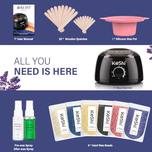 Image of KeShi Waxing Kit, Painless Hair Removal Wax Warmer with 6 Bags Wax Beans(Dark Black)
