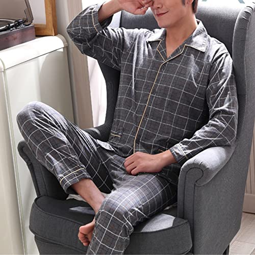 Loungewear Pajamas Sets for Men Flannel Cotton Warm Plaid Sleepwear Set Winter Long Sleeve Button Down Nightwear Suit3