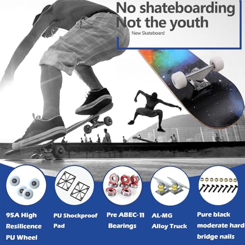 Image of Pro Complete Skateboards for Beginners Girls Boys Kids Youths Teens Adults 31 inchx8 inch Skate Boards 7 Layers Canadian Maple Double Kick Deck Concave Longboard
