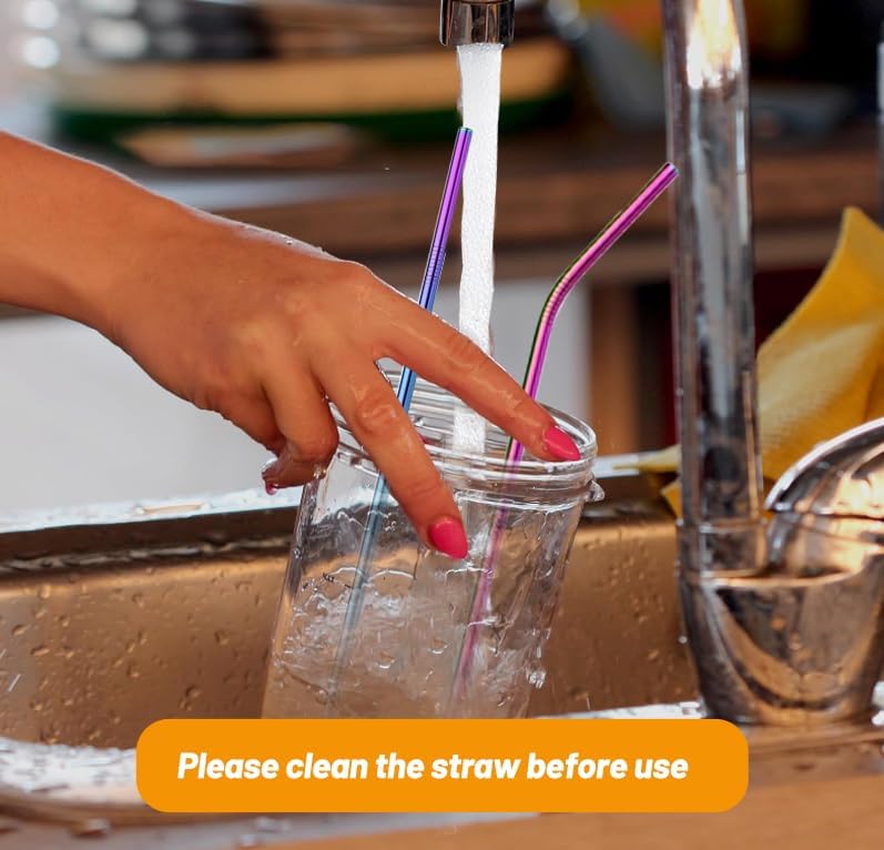 Miniatura 6 de VEHHE Pajitas de metal de acero inoxidable reutilizables para beber, juego de 4 popotes reutilizables de 10.5 pulgadas, cepillo de limpieza de color