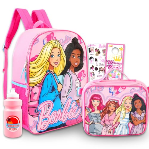 Barbie Backpack with Lunch Box Set - Bundle with 16" School Bag, Lunch Bag, Water Bottle, Stickers, More | Barbie Backpack and Lunchbox for Girls, Kids